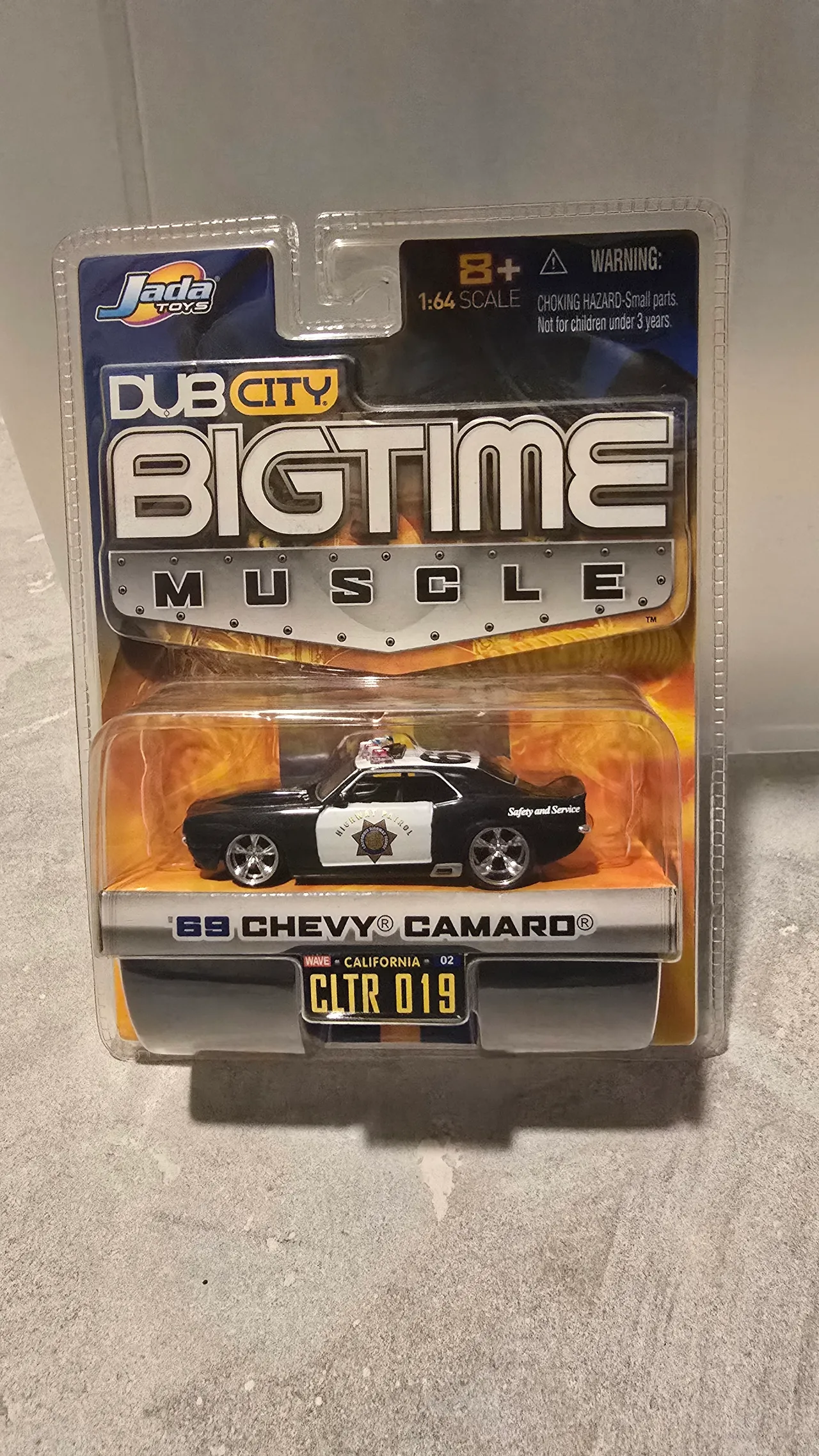 Black and white Highway Patrol 1969 Chevy Camaro by Jada Toys, Dub City Big Time Muscle, in its blister pack